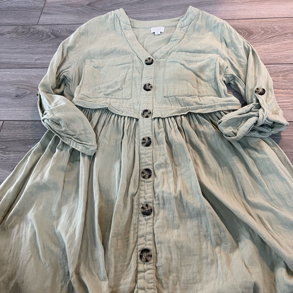 Mud Pie Sage Green Button-Front Casual Dress